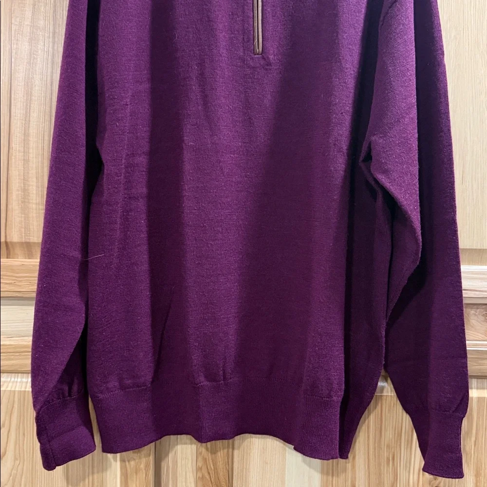 Orvis Men's Eggplant Purple Half Zip Merino Wool Sweater Academia Classy Size L